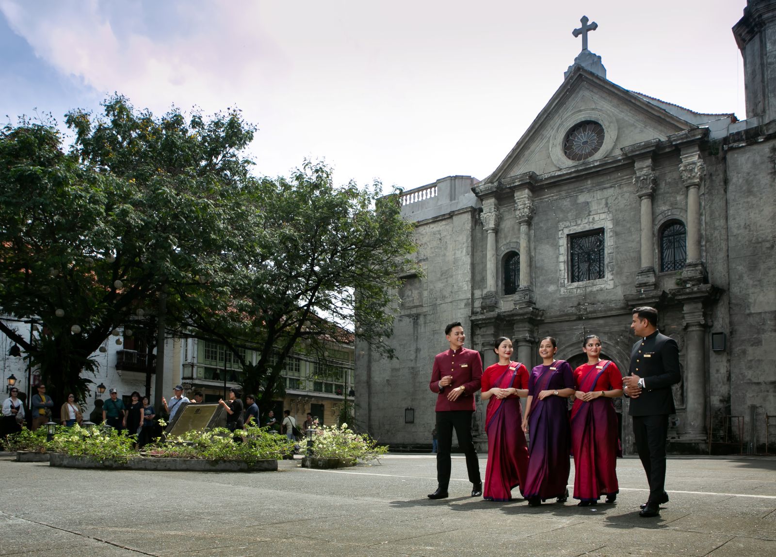 Air India cabin crew at San Agustin Church, Manila’s oldest stone church and a UNESCO World Heritage Site