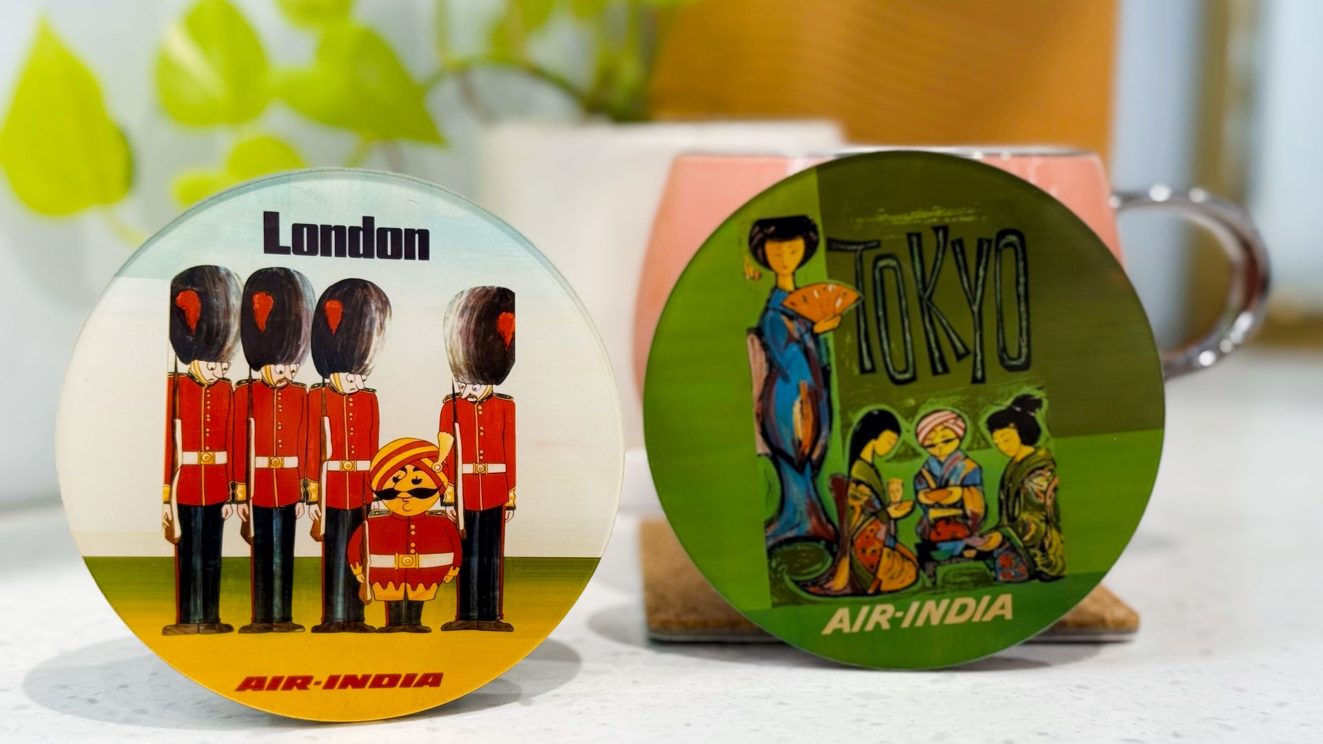 Maharaja coasters featuring vintage Air India art