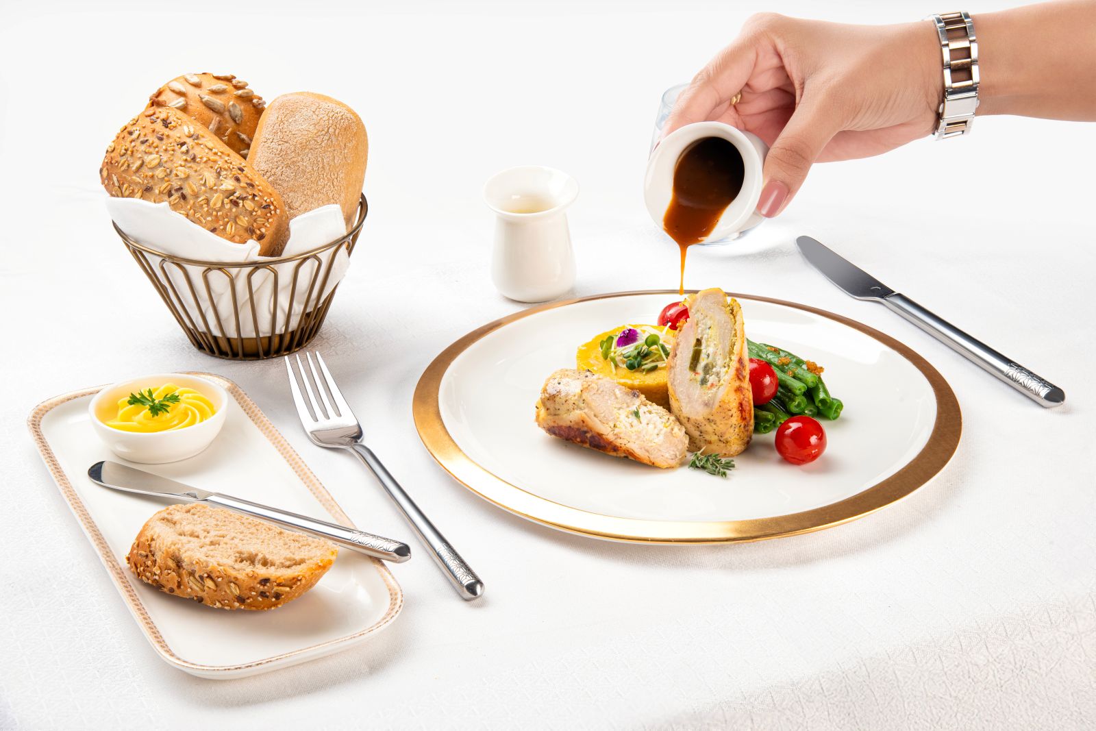 Chicken Roulade filled with Caramelized Onion and Goat Cheese