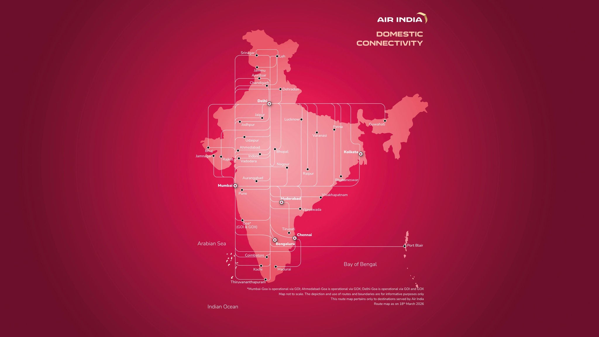 Air India's domestic network in April 2026