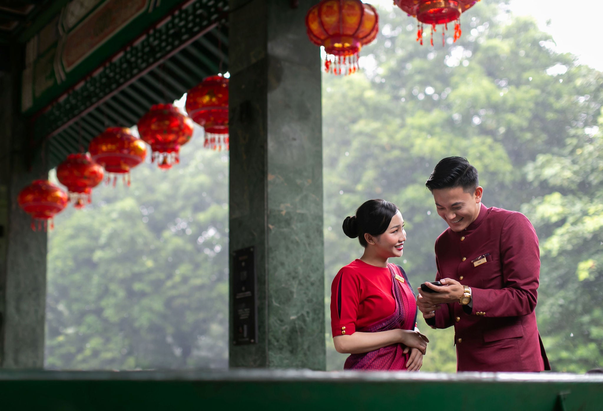 Air India cabin crew basking in the serenity of the Chinese Garden at Rizal Park