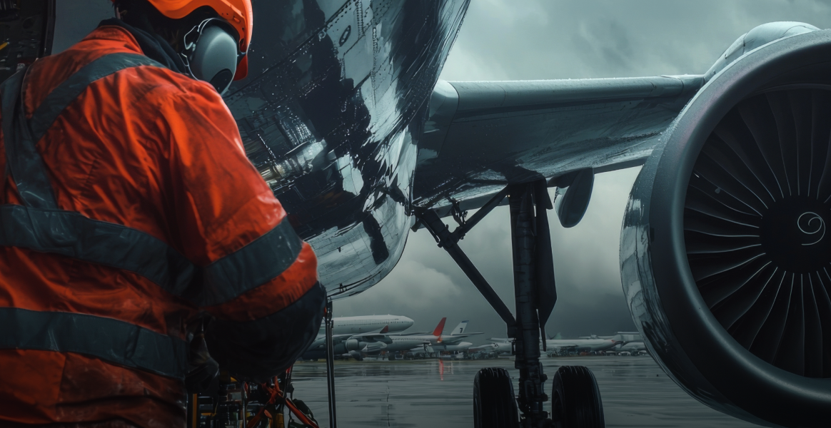 Flight crew conducting pre-flight inspection