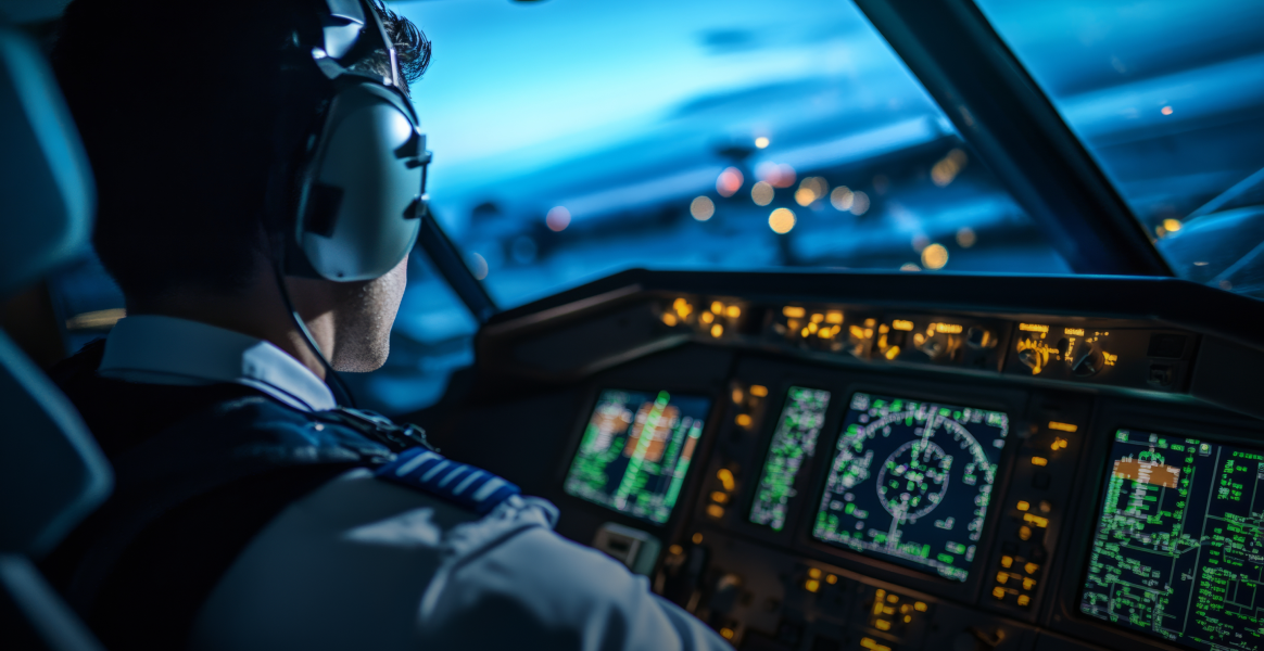 Pilot in advanced flight simulator training