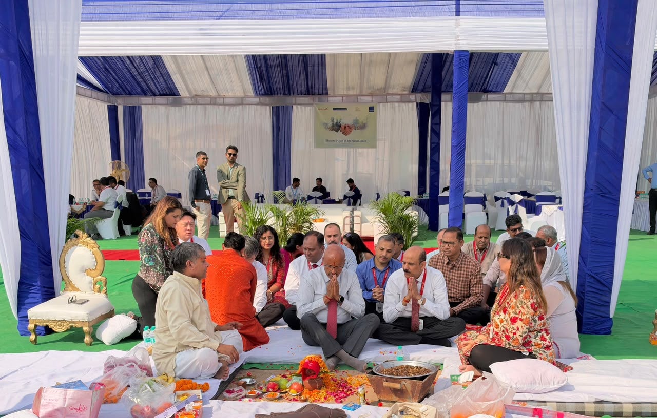 Air India CEO Tewolde Gebremariam participates in the groundbreaking ceremony