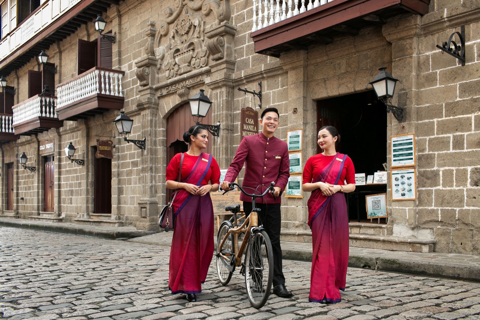 Air India cabin crew explores the Intramuros Old Town using a ‘bamboo bike’