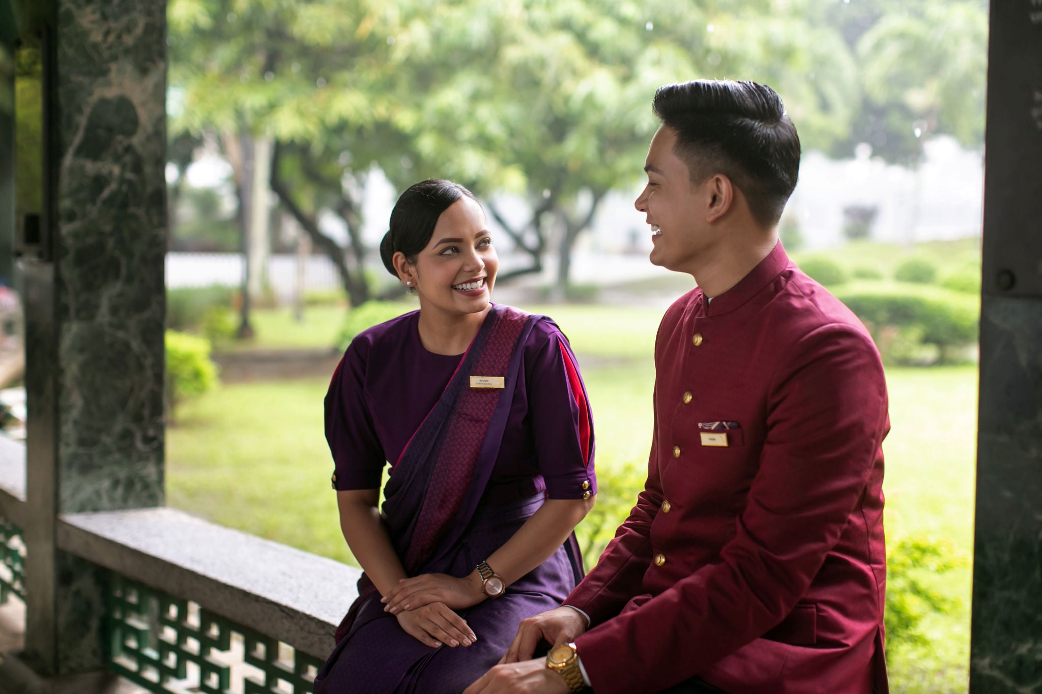 Air India cabin crew unwinding in one of the many gardens that offer a green escape in the city centre