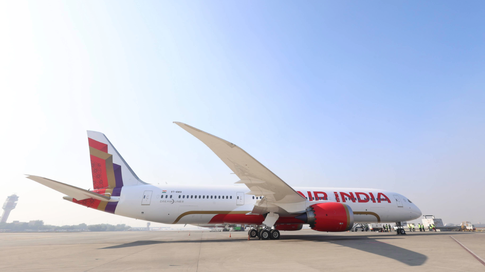 The new made-for-Air India B 787-9 arrives in New Delhi