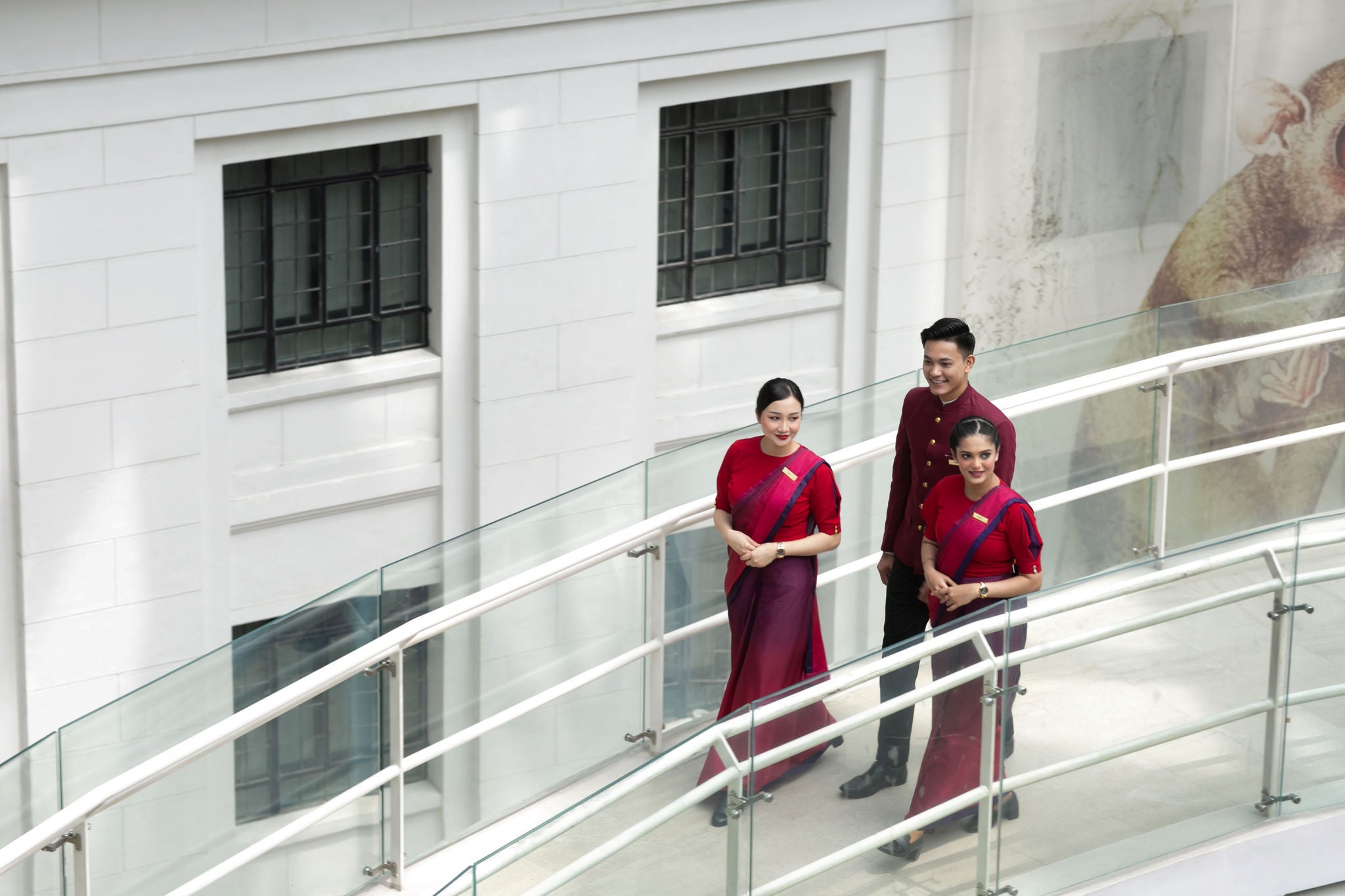 Air India cabin crew at National Museum of Natural History admiring the stunning ‘Tree of Life’ structure