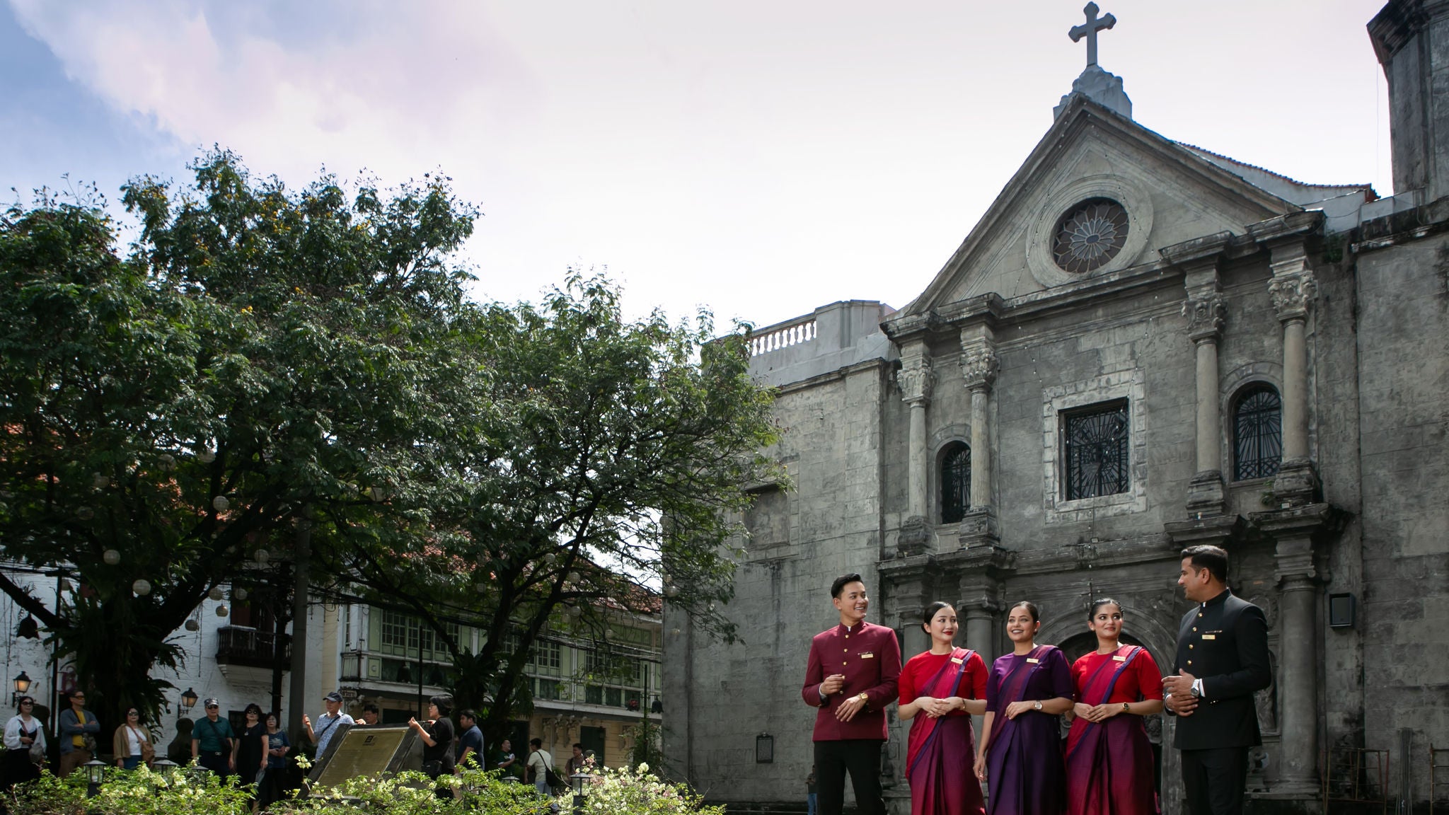 Air India cabin crew outside the San Augustin Church, a UNESCO World Heritage site in Manila