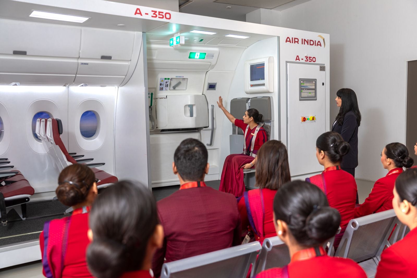 Cabin Crew training for emergency evacuation at the Air India Training Academy 