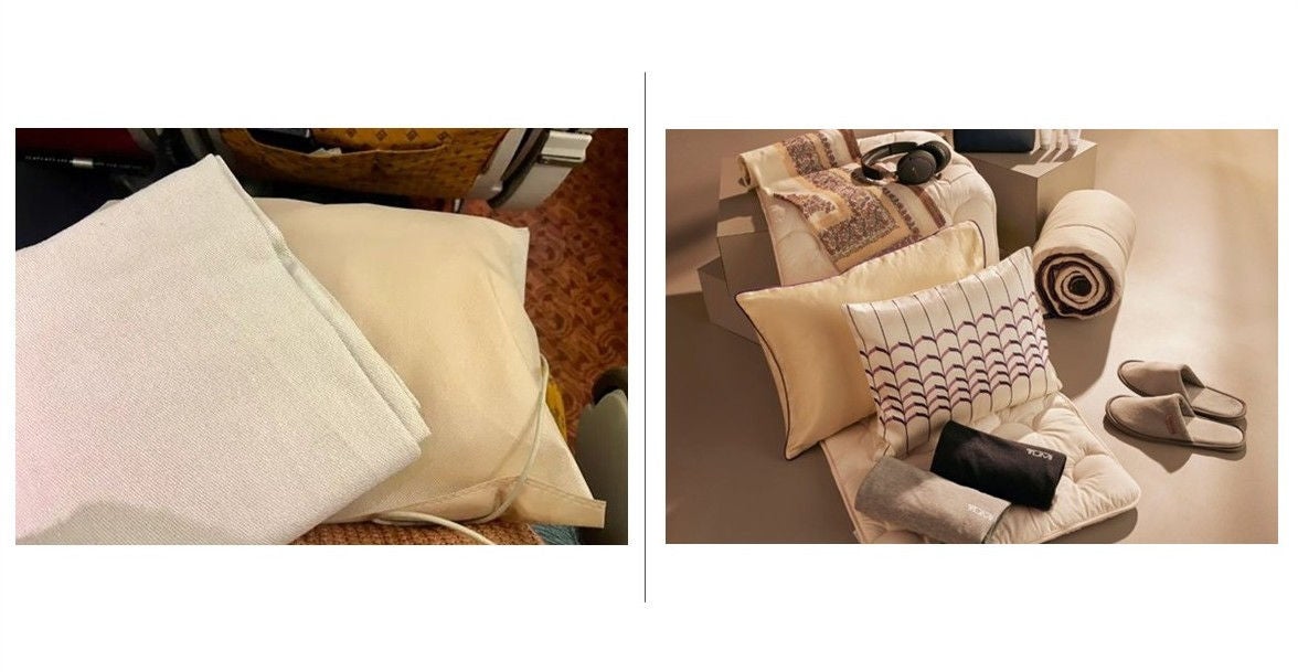 Old amenity kits versus the refreshed Air India amenity kits